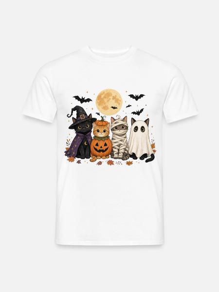 Halloween Katzen Hexe Kürbis Mumie Geist Kostüm - Männer T-Shirt - Weiß
