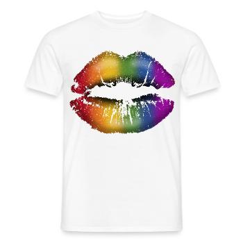 Lèvres embrassables avec du rouge à lèvres LGBTQ Rainbow - T-shirt homme - blanc - Devant - AI Model Male 178 dark (178cm)