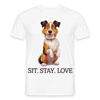 Sit Stay Love Tri-Colour Border Collie Dog Merch - Männer T-Shirt - Weiß - Vorne - AI Model Male 178 dark (178cm)