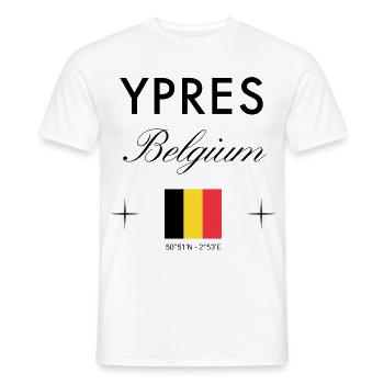 Ypres Belgium Coordinates Travel Souvenir - Men's T-Shirt - white - Front - AI Model Male 178 dark (178cm)