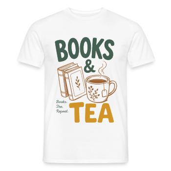 Books And Tea - Books & Tea Fans, Bookworm Reading - Men's T-Shirt - white - Front - AI Model Male 178 dark (178cm)