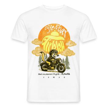 Café & Bar Tirkku – Goldwiesel auf dem Fahrrad - Männer T-Shirt - Weiß - Vorne - AI Model Male 178 dark (178cm)