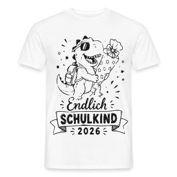 Endlich Schulkind 2026 Dino mit Blumen - Männer T-Shirt - Weiß - Vorne - AI Model Male 178 dark (178cm)