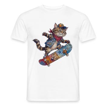 Coole Skater Katze Skateboard Design - Männer T-Shirt - Weiß - Vorne - AI Model Male 178 dark (178cm)