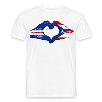 Cape Verde Puerto Rico flag hands heart shape used - Men's T-Shirt - white - Front - AI Model Male 178 dark (178cm)