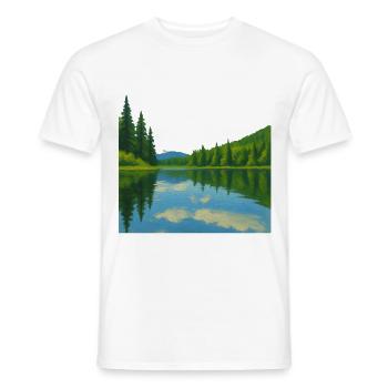 Forest reflections on a peaceful lake - Men's T-Shirt - white - Front - AI Model Male 178 dark (178cm)