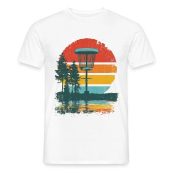 Disc Golf Putter Korb Retro Vintage Sonnenuntergan - Männer T-Shirt - Weiß - Vorne - AI Model Male 178 dark (178cm)