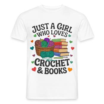 Mädchen und Frau die Häkeln und Bücher liebt - Männer T-Shirt - Weiß - Vorne - AI Model Male 178 dark (178cm)