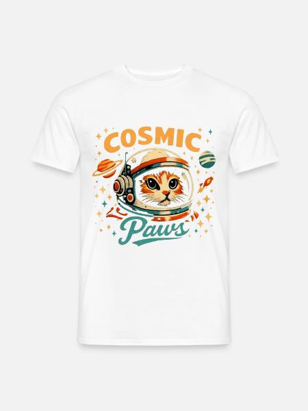 Kosmische Pfoten: Katzenastronaut - Männer T-Shirt - Weiß