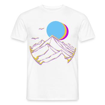 Montagnes néon, Lune, Soleil, Sommets géométriques - T-shirt homme - blanc - Devant - AI Model Male 178 dark (178cm)