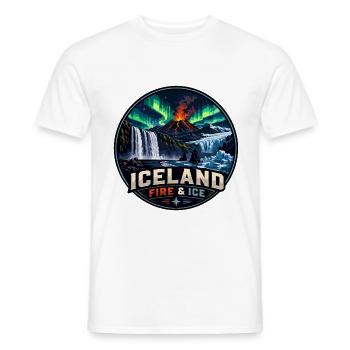 Logo du badge de voyage vintage Iceland Fire et Icee - T-shirt homme - blanc - Devant - AI Model Male 178 dark (178cm)