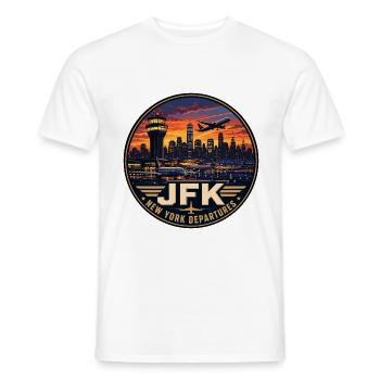 Badge de voyage vintage de l’aéroport JFK de New York - T-shirt homme - blanc - Devant - AI Model Male 178 dark (178cm)