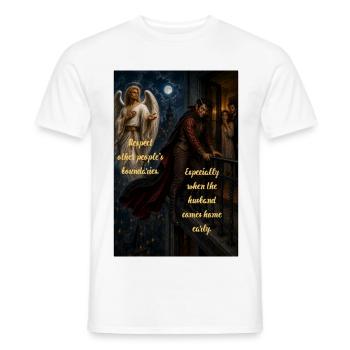Respecting Boundaries – Husband Back Earlier – EN - Men's T-Shirt - white - Front - AI Model Male 178 dark (178cm)