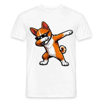 Dabbing Basenji in comic style - Men's T-Shirt - white - Front - AI Model Male 178 dark (178cm)