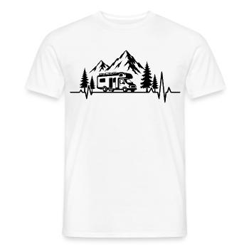Camping love with heartbeat and motorhome - Men's T-Shirt - white - Front - AI Model Male 178 dark (178cm)