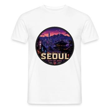 Seoul City of Soul Korea Vintage Travel Badge - Men's T-Shirt - white - Front - AI Model Male 178 dark (178cm)