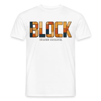 BLOCK – Building Character | Wooden play on words - Men's T-Shirt - white - Front - AI Model Male 178 dark (178cm)