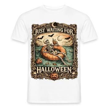 Attendant l’anticipation du squelette d’Halloween - T-shirt homme - blanc - Devant - AI Model Male 178 dark (178cm)