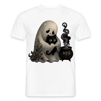 Ghost Cat Cauldron MEH T-Shirt Halloween - Men's T-Shirt - white - Front - AI Model Male 178 dark (178cm)