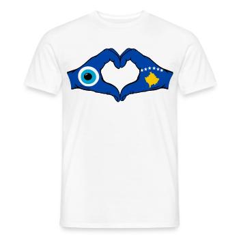Kosovo Nazar flag hands heart shape used - Men's T-Shirt - white - Front - AI Model Male 178 dark (178cm)