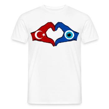 Drapeau de Nazar Turc Mains en forme de cœur - T-shirt homme - blanc - Devant - AI Model Male 178 dark (178cm)