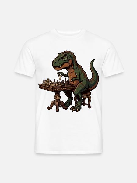 T-Rex spielt Schach - Männer T-Shirt - Weiß
