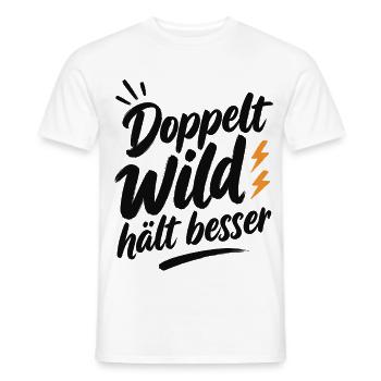 Doppelt_Wild_haelt_besser_Schwarz - Männer T-Shirt - Weiß - Vorne - AI Model Male 178 dark (178cm)