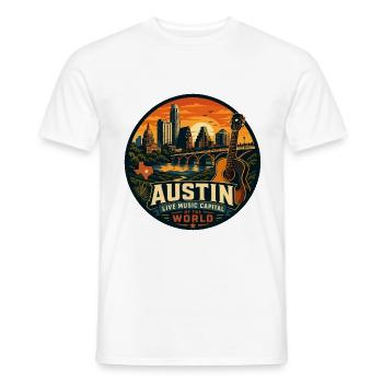 Austin Live Music Capital Retro Guitar Emblem - Men's T-Shirt - white - Front - AI Model Male 178 dark (178cm)