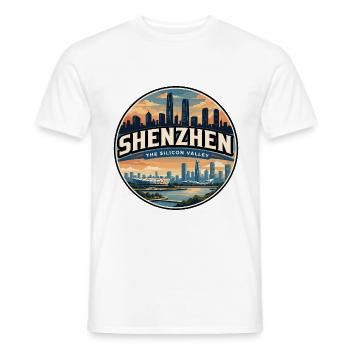 Retro Shenzhen Bay Skyline Badge - Men's T-Shirt - white - Front - AI Model Male 178 dark (178cm)