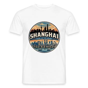 Badge de voyage rétro à Shanghai Pudong - T-shirt homme - blanc - Devant - AI Model Male 178 dark (178cm)