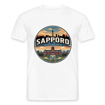 Badge de voyage rétro du parc Sapporo Odori - T-shirt homme - blanc - Devant - AI Model Male 178 dark (178cm)
