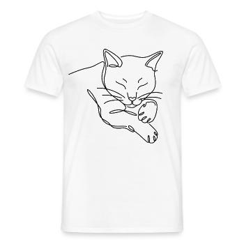 Silhouette du chat endormi aux lignes noires - T-shirt homme - blanc - Devant - AI Model Male 178 dark (178cm)