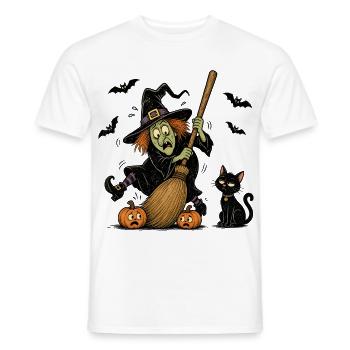 Witch Halloween Pumpkin Cat Vintage Creepy Motif - Men's T-Shirt - white - Front - AI Model Male 178 dark (178cm)