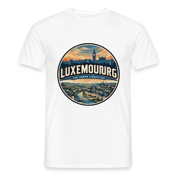 Emblème rétro luxembourgeois de la vallée Grund - T-shirt homme - blanc - Devant - AI Model Male 178 dark (178cm)