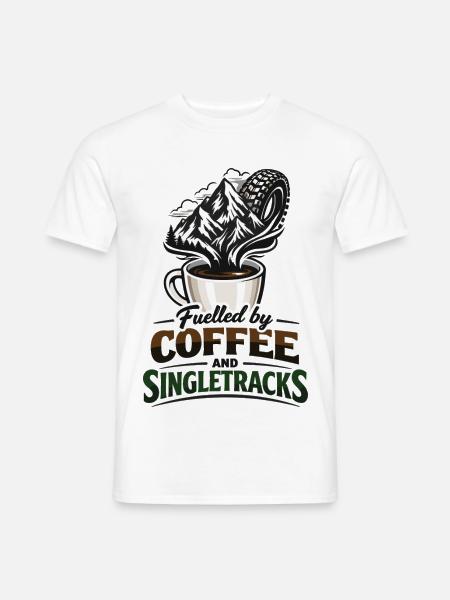 Fuelled by Coffee & Singletracks MTB Kaffeetasse - Männer T-Shirt - Weiß