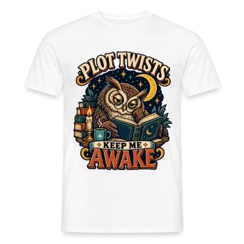 Plot Twists Keep Me Awake Owl Shirt - Men's T-Shirt - white - Front - AI Model Male 178 dark (178cm)