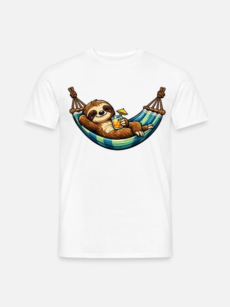 Faultier in Hängematte mit Cocktail - Männer T-Shirt - Weiß