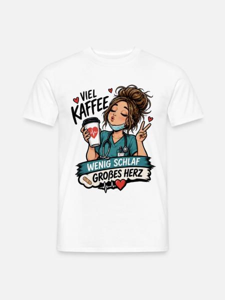 Wenig Schlaf Großes Herz – Krankenschwester - Männer T-Shirt - Weiß