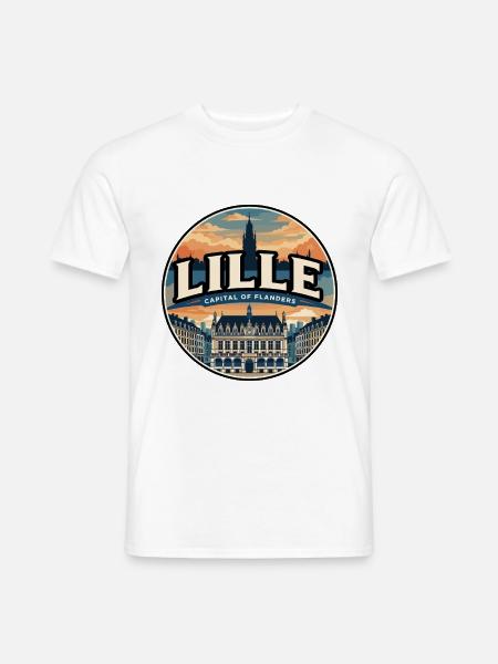 Retro Lille Grand Place Reiseabzeichen - Männer T-Shirt - Weiß