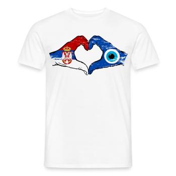 Mains du drapeau du Nazar serbe en forme de cœur utilisées - T-shirt homme - blanc - Devant - AI Model Male 178 dark (178cm)