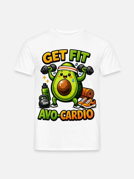 AVO-CARDIO – Avocado in Training - Männer T-Shirt - Weiß