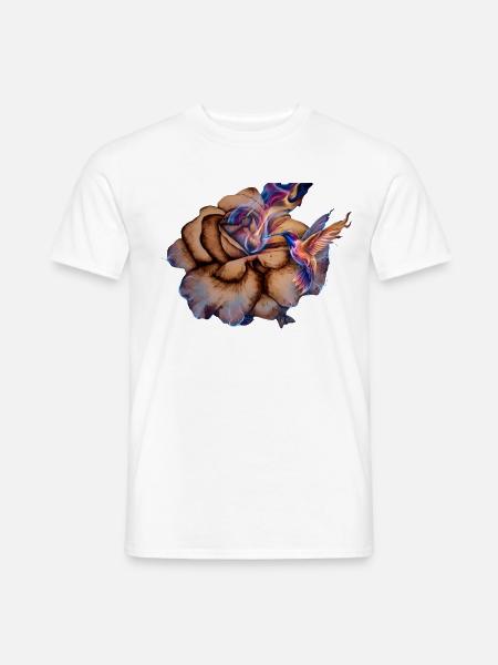 Retro-Kolibris und Rosenblüte - Männer T-Shirt - Weiß
