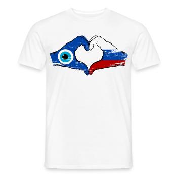 Russland Nazar Flagge Hände Herzform used - Männer T-Shirt - Weiß - Vorne - AI Model Male 178 dark (178cm)