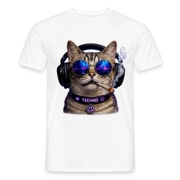 DropWild Loki Techno cat - Männer T-Shirt - Weiß - Vorne - AI Model Male 178 dark (178cm)