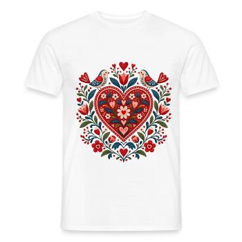 Cœur d’Art Populaire – Amour Floral - T-shirt homme - blanc - Devant - AI Model Male 178 dark (178cm)