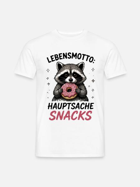 Lebensmotto Snacks Waschbär - Männer T-Shirt - Weiß
