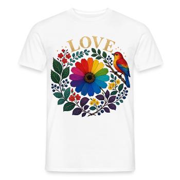 Liebe Regenbogen blume Vogel Blumenmotiv Vintage - Männer T-Shirt - Weiß - Vorne - AI Model Male 178 dark (178cm)