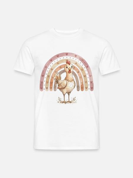 Niedliches Boho Huhn mit Regenbogen Aquarell - Männer T-Shirt - Weiß