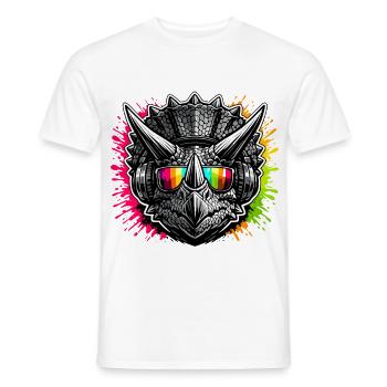 Triceratops DJ kuulokkeilla Neon Dinosaur - Miesten T-paita - valkoinen - Edestä - AI Model Male 178 dark (178cm)