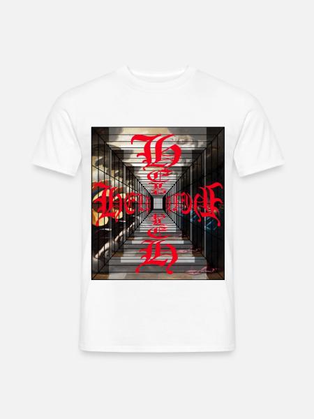 Rote gotische Hieroglyphen im Perspektivtunnel - Männer T-Shirt - Weiß